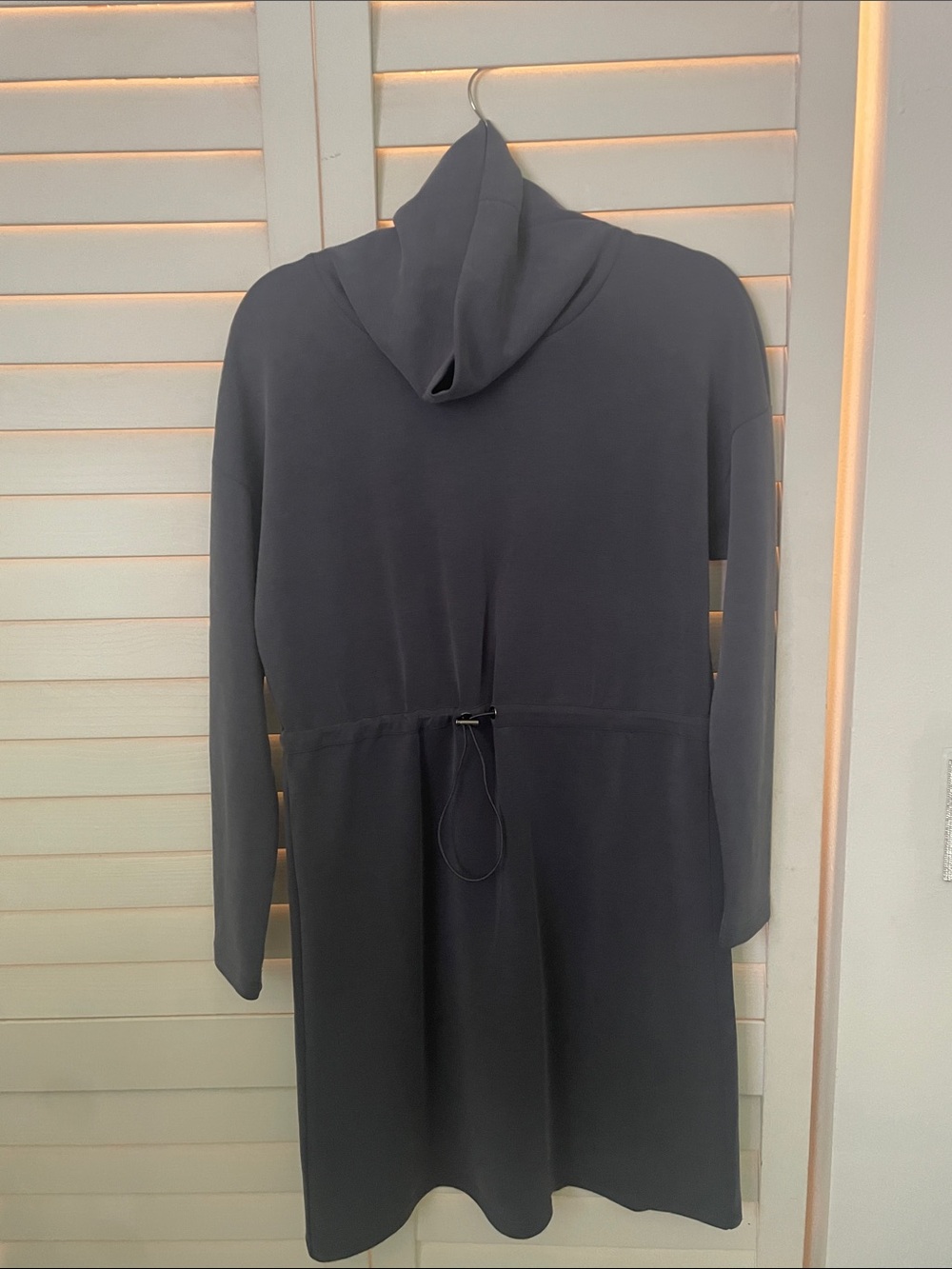 Cable & Gauge Scuba Knit Turtleneck Dress Charcoal cinch waist size S/M